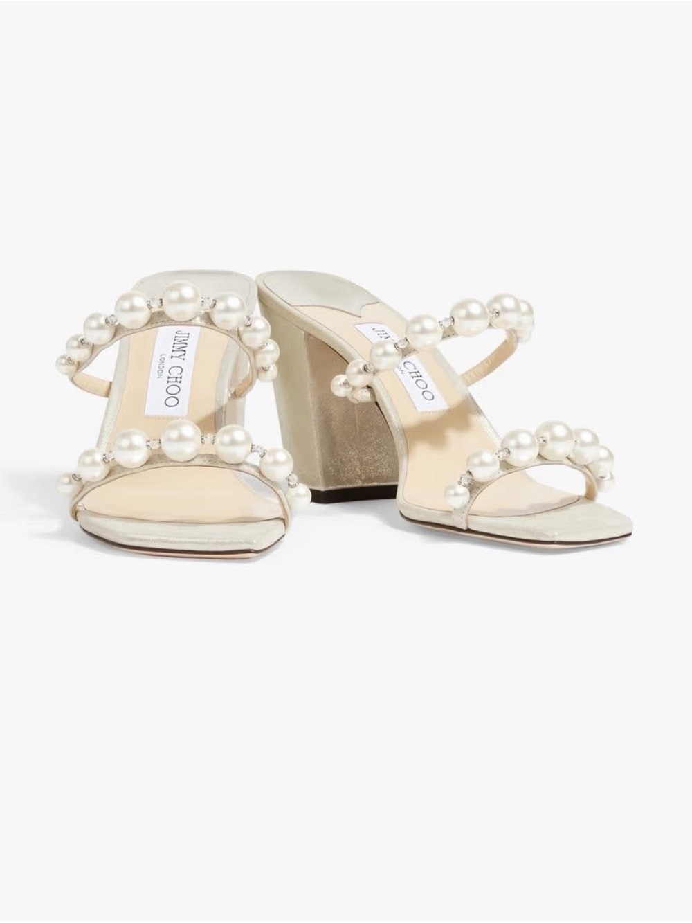 Jimmy Choo Pearl-Embellished Ivory Block Heel Sandals